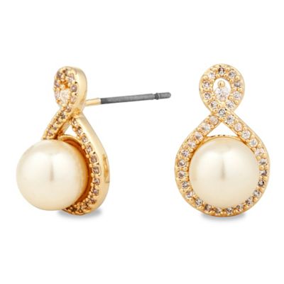 Pearl and gold crystal swirl stud earring